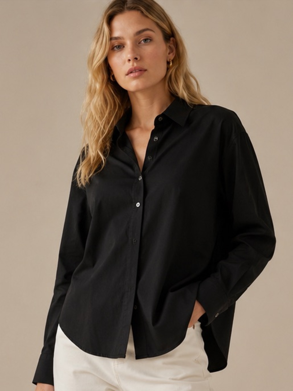 Spanx Black Airessentials Button Front Tunic Shirt Size Large